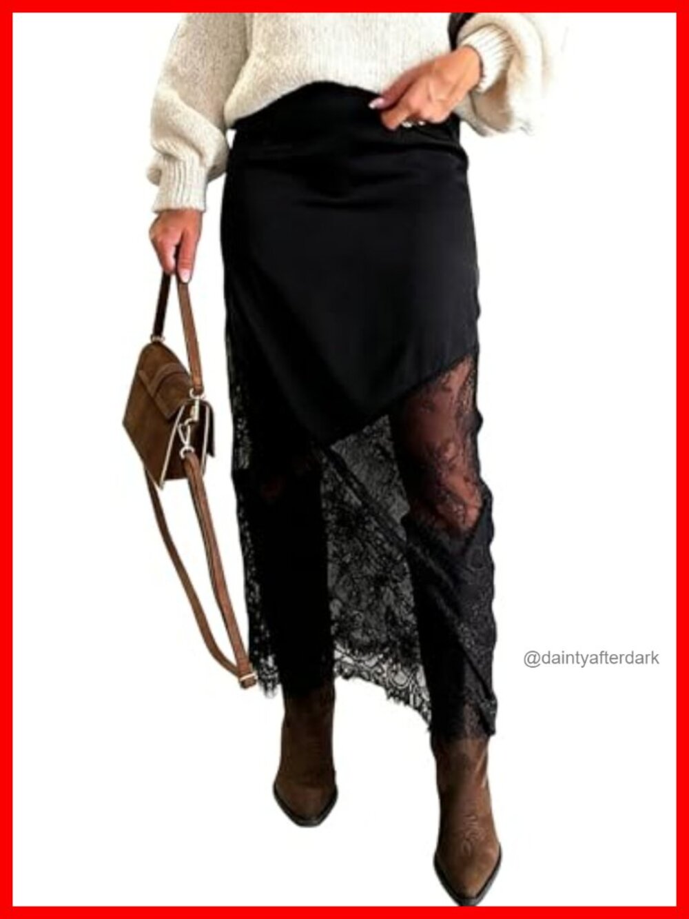 Women High Waist Lace Satin Maxi Skirt Patchwork A-Line Y2K Elegant